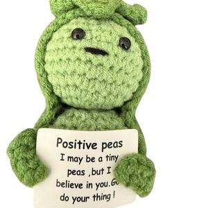 Handmade Crochet Pea Doll with Inspirational Message Card 4" Fantasy Theme